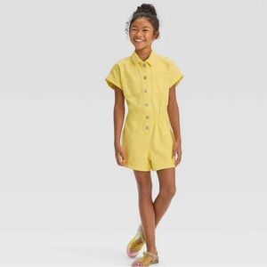 NWT, Cat & Jack Girls' Short Sleeve Denim Yellow Romper